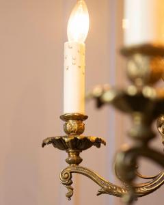 Spanish 19th Century Bronze Six Light Chandelier with Cherubs and Floral Decor - 4458488