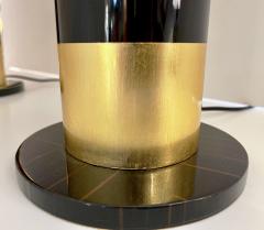 Spanish Art Deco Design Pair of Macassar Veneer Gold Leaf Cylindrical Lamps - 2885630