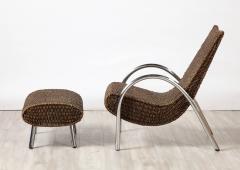 Spanish Bamboo and Chrome Lounge Chair with Ottoman Spain circa 1960 - 3365157