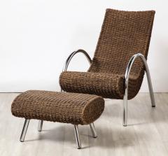 Spanish Bamboo and Chrome Lounge Chair with Ottoman Spain circa 1960 - 3365158