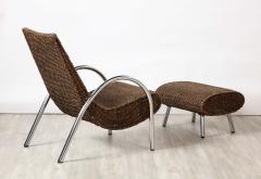 Spanish Bamboo and Chrome Lounge Chair with Ottoman Spain circa 1960 - 3365159