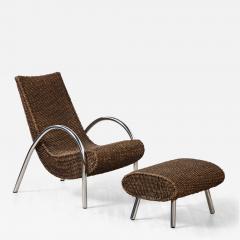 Spanish Bamboo and Chrome Lounge Chair with Ottoman Spain circa 1960 - 3371724