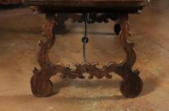 Spanish Baroque 1750s Walnut Fratino Table with Drawers and Iron Stretchers - 3432800