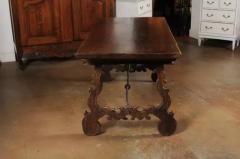 Spanish Baroque 1750s Walnut Fratino Table with Drawers and Iron Stretchers - 3432809