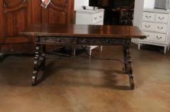 Spanish Baroque 1750s Walnut Fratino Table with Drawers and Iron Stretchers - 3432930