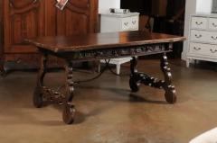 Spanish Baroque 1750s Walnut Fratino Table with Drawers and Iron Stretchers - 3432964