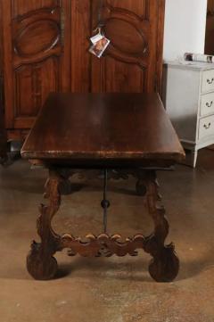 Spanish Baroque 1750s Walnut Fratino Table with Drawers and Iron Stretchers - 3433120