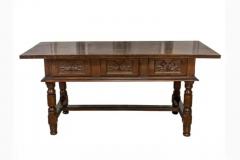 Spanish Baroque 17th Century Walnut Table with Carved Drawers and Turned Legs - 3608534