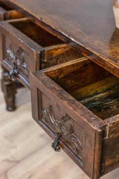 Spanish Baroque 17th Century Walnut Table with Carved Drawers and Turned Legs - 3608612