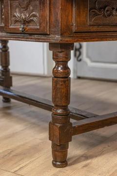 Spanish Baroque 17th Century Walnut Table with Carved Drawers and Turned Legs - 3608619