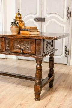 Spanish Baroque 17th Century Walnut Table with Carved Drawers and Turned Legs - 3608639