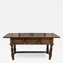 Spanish Baroque 17th Century Walnut Table with Carved Drawers and Turned Legs - 3610827