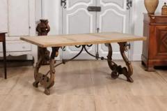 Spanish Baroque Style 1900s Bleached Oak Fratino Table with Carved Lyre Base - 3596005