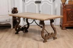 Spanish Baroque Style 1900s Bleached Oak Fratino Table with Carved Lyre Base - 3596037