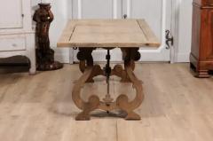 Spanish Baroque Style 1900s Bleached Oak Fratino Table with Carved Lyre Base - 3596040