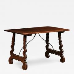 Spanish Baroque Style 19th Century Walnut Fratino Table with Lyre Shaped Base - 3540600
