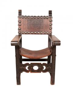 Spanish Baroque Style Walnut And Leather Armchair - 4144815
