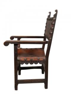Spanish Baroque Style Walnut And Leather Armchair - 4144841