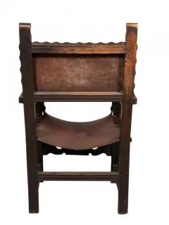 Spanish Baroque Style Walnut And Leather Armchair - 4144844