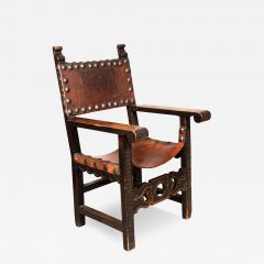 Spanish Baroque Style Walnut And Leather Armchair - 4214030