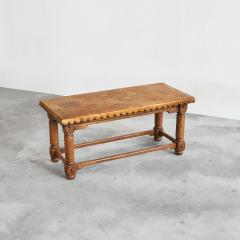 Spanish Brutalist Coffee Table in Solid Oak Metal and Patinated Leather 1940s - 4608757