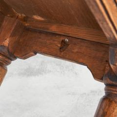 Spanish Brutalist Coffee Table in Solid Oak Metal and Patinated Leather 1940s - 4608794