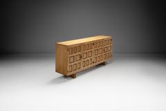 Spanish Brutalist Panel Cabinet in Oak with Geometric Doors Spain 1960s - 4146121
