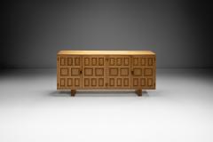 Spanish Brutalist Panel Cabinet in Oak with Geometric Doors Spain 1960s - 4146127