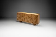 Spanish Brutalist Panel Cabinet in Oak with Geometric Doors Spain 1960s - 4146128