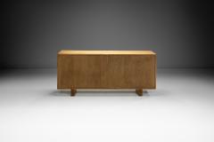 Spanish Brutalist Panel Cabinet in Oak with Geometric Doors Spain 1960s - 4146130