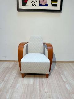 Spanish Design Club Chair Beech Plywood Cream Quilt Fabric 1990s - 2973478