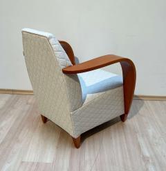 Spanish Design Club Chair Beech Plywood Cream Quilt Fabric 1990s - 2973485