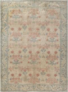 Spanish Mid 20th Century Beige Turquoise and Dusty Pink Hand Knotted Rug - 2441480