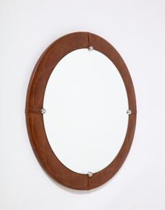 Spanish Modernist Circular Leather Mirror Spain circa 1960 - 3362674