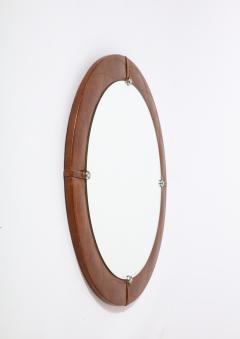 Spanish Modernist Circular Leather Mirror Spain circa 1960 - 3362676