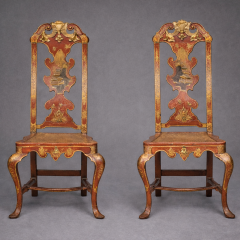 Spanish Rococo Red Lacquer and Parcel Gilt Chinoiserie Decorated Side Chairs - 4560851