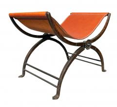 Spanish Style Wrought Iron And Leather Bench - 4246563