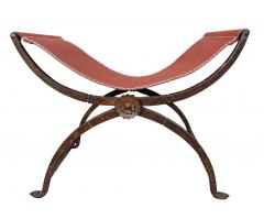Spanish Style Wrought Iron And Leather Bench - 4246564
