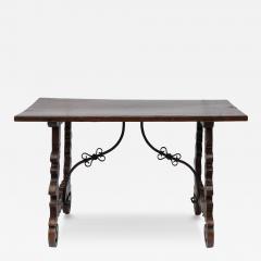 Spanish Walnut Trestle Table with Wrought Iron Stretcher 17th Century or Later - 4383605