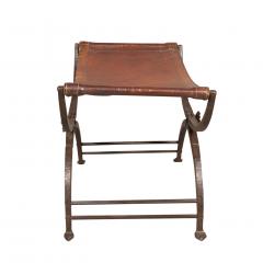 Spanish Wrought Iron and Leather Bench - 3740731