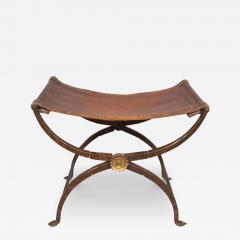 Spanish Wrought Iron and Leather Bench - 3758975