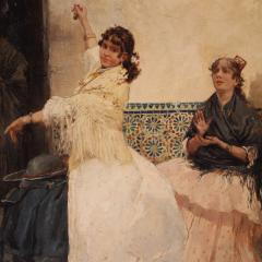 Spanish painting with flamenco dancer signed Gallegos - 4346231