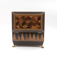 Specimen Wood Tea Caddy with Perspective Cube and Vandyke Parquetry - 4618380
