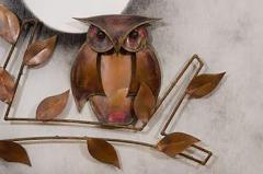 Spectacular Midcentury Signed Oil on Board with Hand Formed Copper Owls - 413448