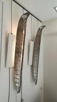 Spectacular Pair of Murano Glass Silver Leaves Wall Sconces - 3406067