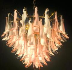 Spectacular Pink and White Murano Glass Petals Chandelier with Brass Frame - 1065643