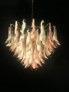 Spectacular Pink and White Murano Glass Petals Chandelier with Brass Frame - 1065647