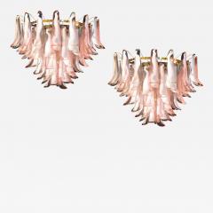 Spectacular Pink and White Murano Glass Petals Chandelier with Brass Frame - 1066520