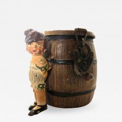 Spelter Still Bank Girl By A Barrel German Circa 1908 - 594344