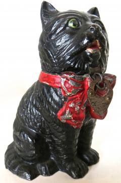 Spelter Still Bank Seated Cat With A Bow German Circa 1920 - 563401